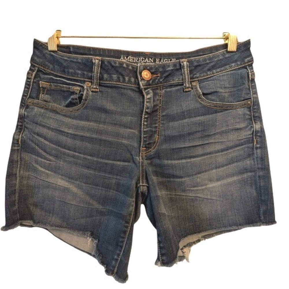 American Eagle Outfitters Blue Denim‎ Cutoff Shorts Medium Wash Frayed Hem 12